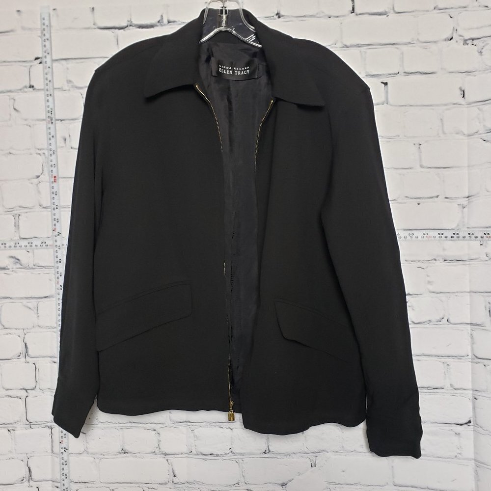 Linda Allard Ellen Tracy Black Zip Front Jacket Blazer Coat size 12